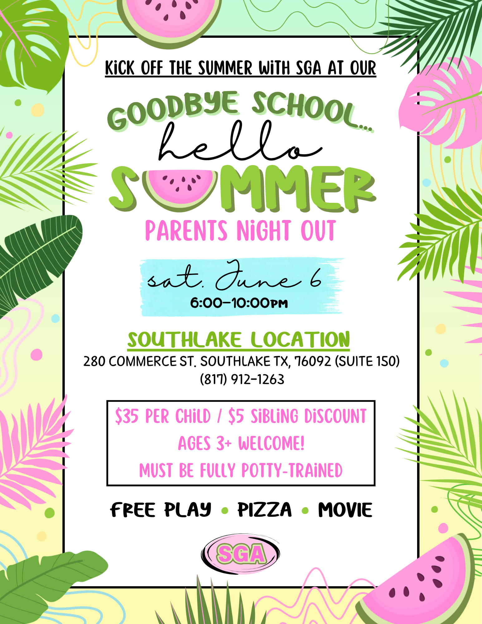 Southlake School's Out Summer PNO Flyer